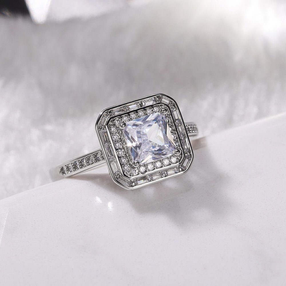 😍Luxury Engagement Clear Gem CZ Large Square Noble Thin Wedding Ring, K864 - Picture 7 of 9